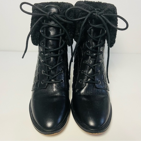 Karl Lagerfeld Cantyn Faux Fur & Quilted Black Leather Block Heel Booties Size 9 - Picture 8 of 9